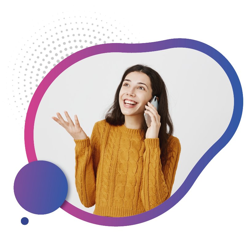 A person in a cozy orange sweater gesturing while talking on a smartphone, symbolizing how easy it is to use eSIM in Australia.